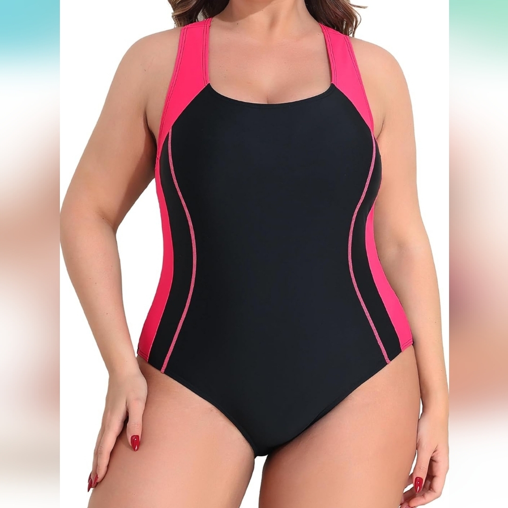 CHARMO PLUS SIZE One Piece Athletic Racerback Swimsuit